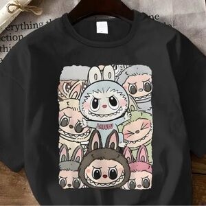 Black Graphic Relaxed Short Sleeve Tee, LABUBU Inspired, Adult Size XL, NWOT